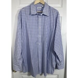 Haggar Classic Fit Dress Shirt‎ 18-18.5 36/37 Blue Check Stretch Cotton EUC